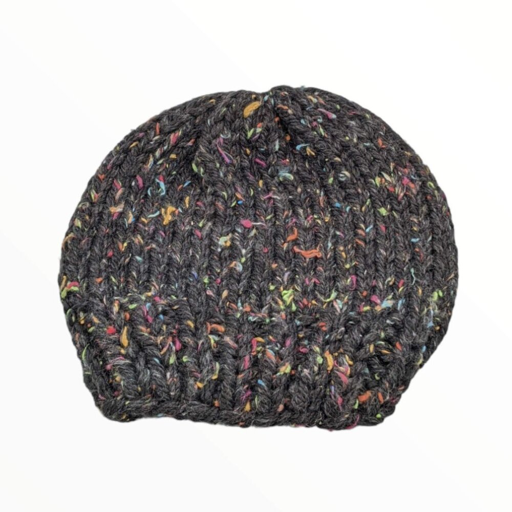 Handmade Knit Hat - Black and Multicolor- Unisex